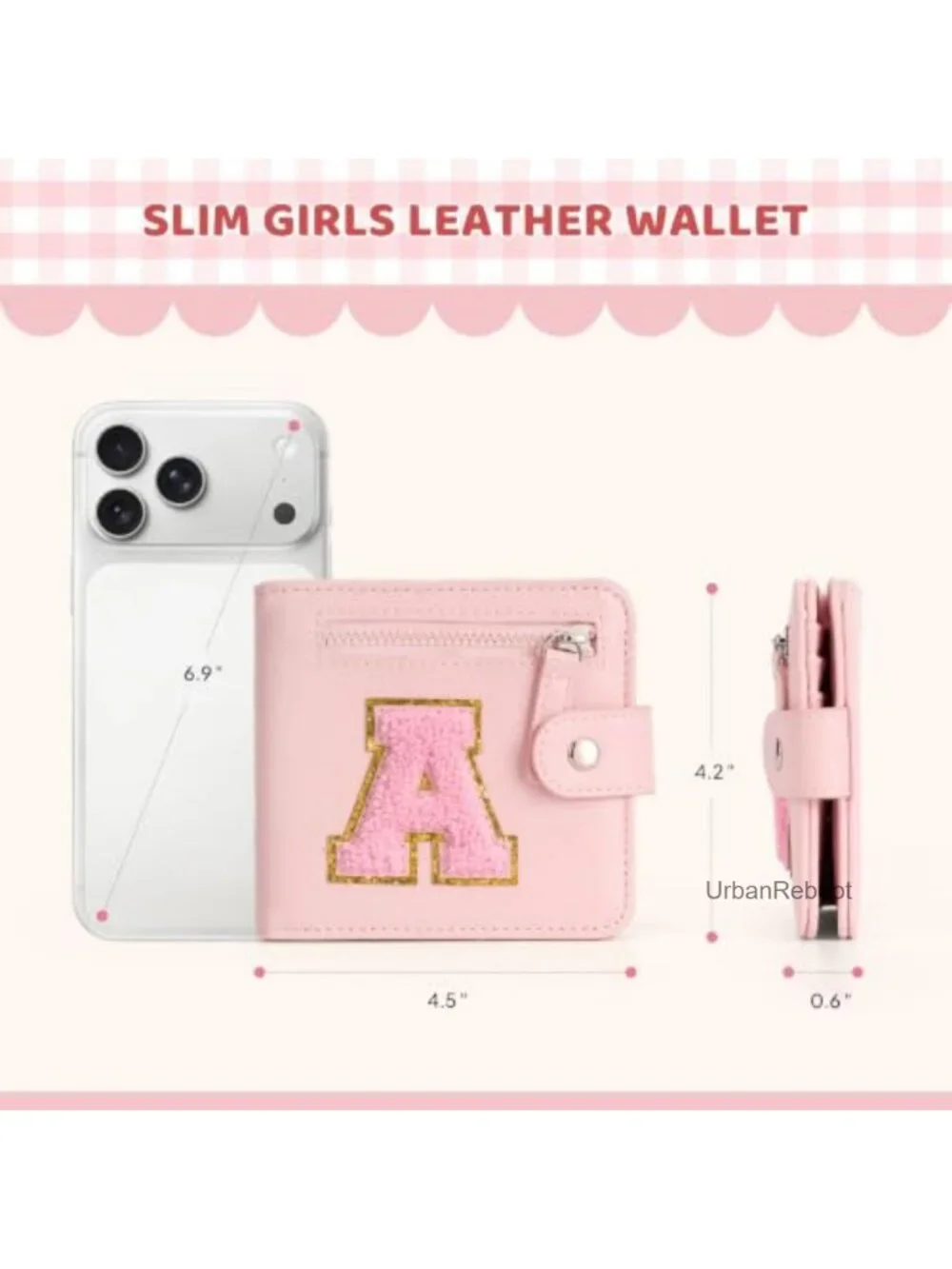 Girls Personalized Wallet Faux Leather Compact Purse with Card Slots